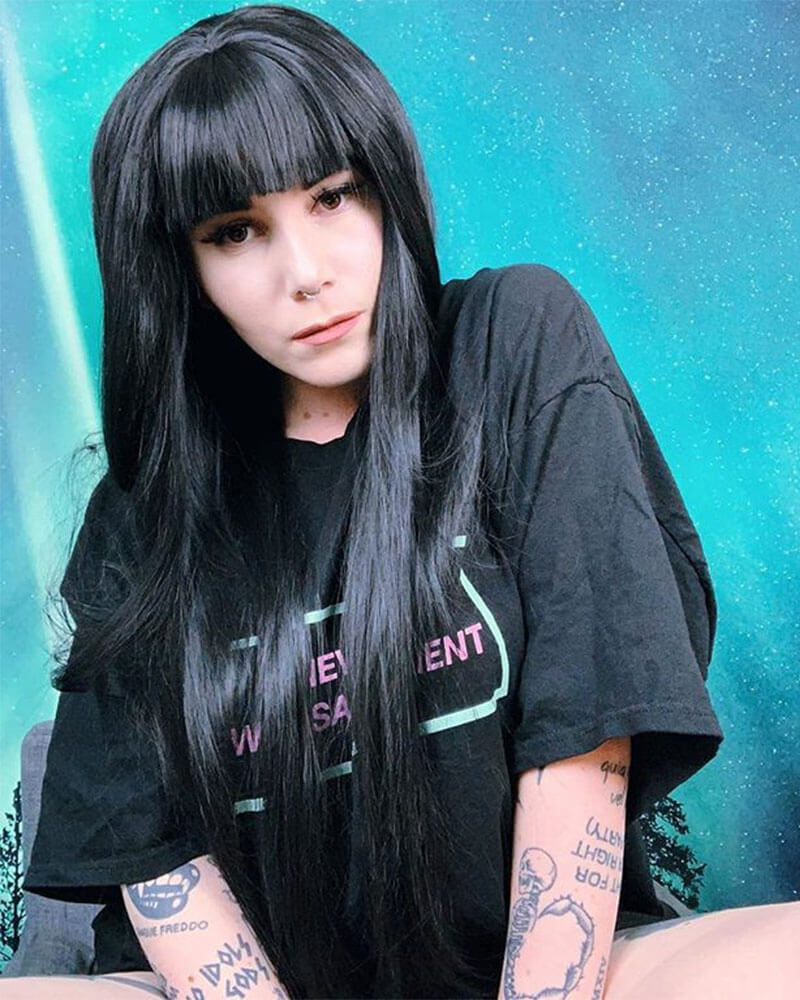 Synthetic Black Lace Front Wig With Bangs WT046