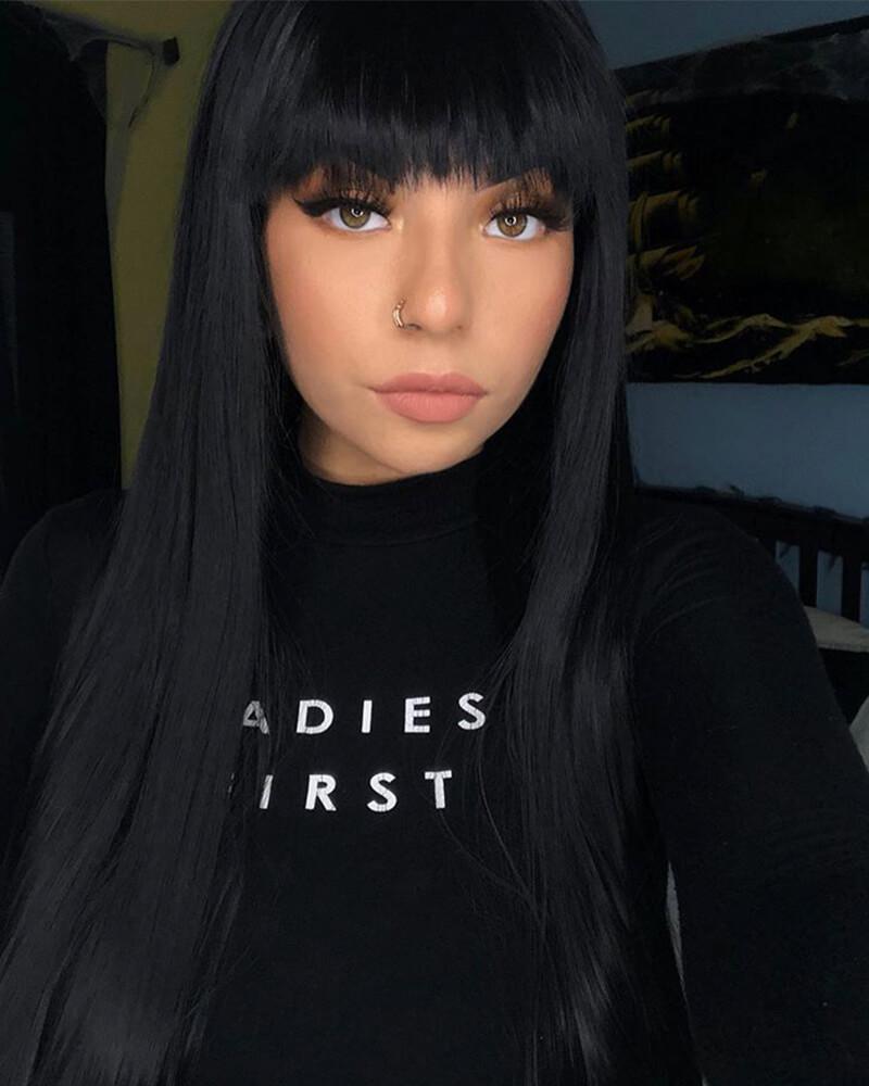 Synthetic Black Lace Front Wig With Bangs WT046
