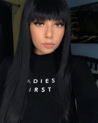 Synthetic Black Lace Front Wig With Bangs WT046