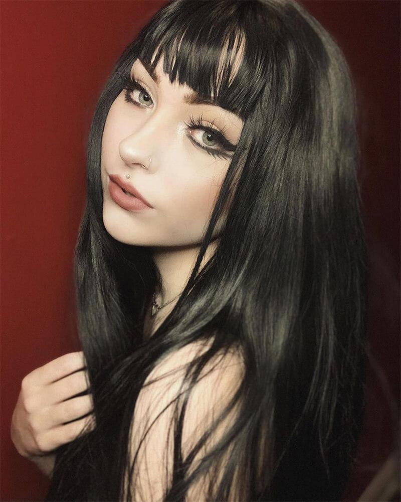 Synthetic Black Lace Front Wig With Bangs WT046