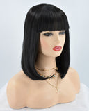 Short Black Synthetic Lace Front Wig With Bangs WT067