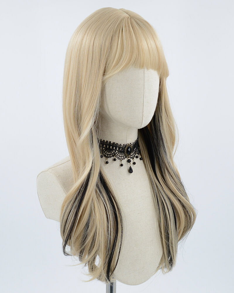 Long Blonde Black Synthetic Wig HW118