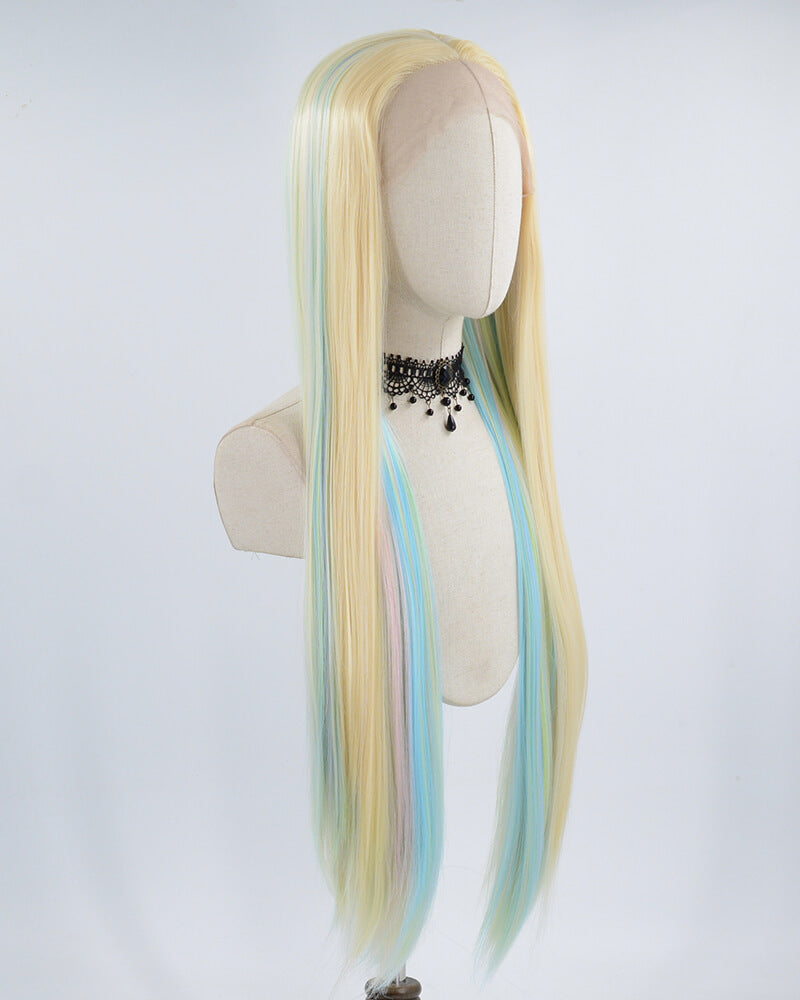 Blonde Blue Colorful Long Synthetic Lace Front Wig WW443 – Weekendwigs