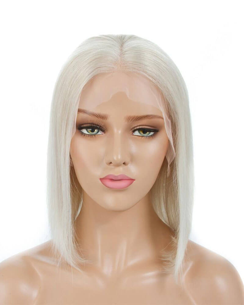 Platinum Blonde Virgin Human Hair Short Lace Front Wig HT002
