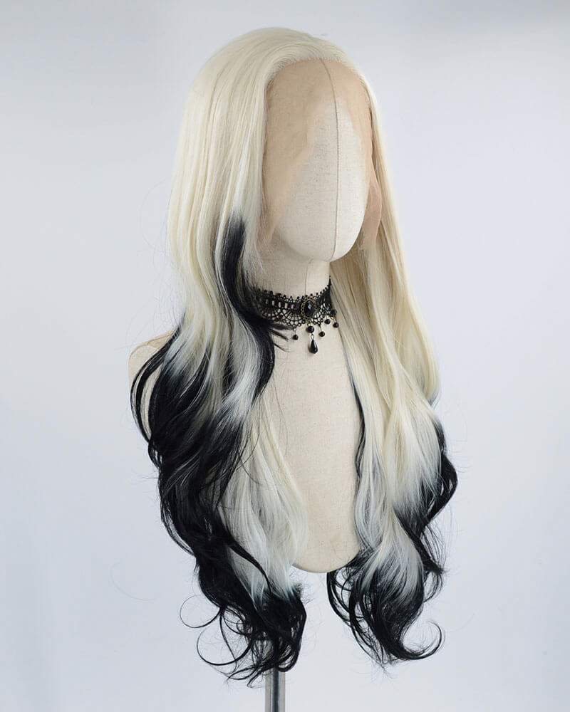 White Blonde Ombre Black Synthetic Lace Front Wig WT217