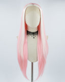 White Streaked Pink Long Synthetic Lace Front Wig WW396