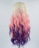 Curly Blonde Ombre Pink Purple Synthetic Lace Front Wig WW448