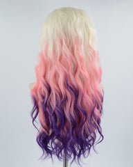 Curly Blonde Ombre Pink Purple Synthetic Lace Front Wig WW448
