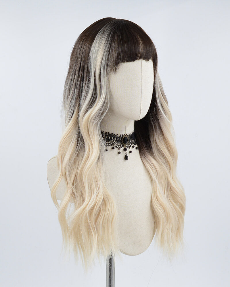 Blonde Streaked Brown Synthetic Wig HW226