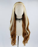 Blonde Streaked Brown Synthetic Lace Front Wig WW418