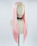 White Streaked Pink Long Synthetic Lace Front Wig WW396