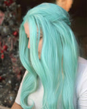 Long Green Blue Synthetic Lace Front Wig WT020