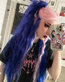 Pink Streaked Blue Synthetic Lace Front Wig WW414