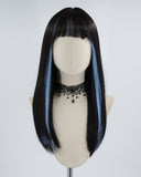 Blue Streaked Black Synthetic Wig HW198