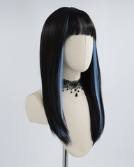 Blue Streaked Black Synthetic Wig HW198