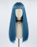 Long Blue Straight Synthetic Wig HW136