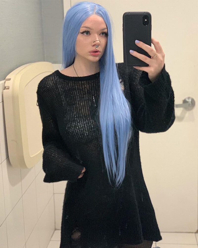 Long Blue Synthetic Lace Front Wig WW065