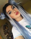 Blue Straight Synthetic Lace Front Wig WW031