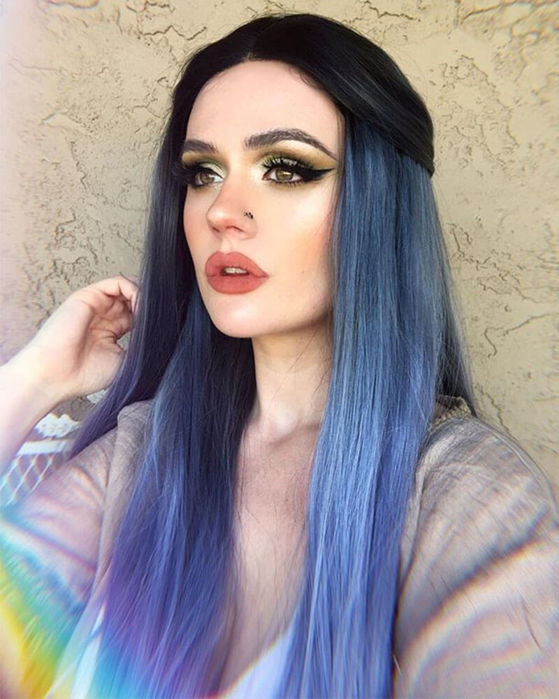 Ombre Blue Synthetic Lace Front Wig WT048