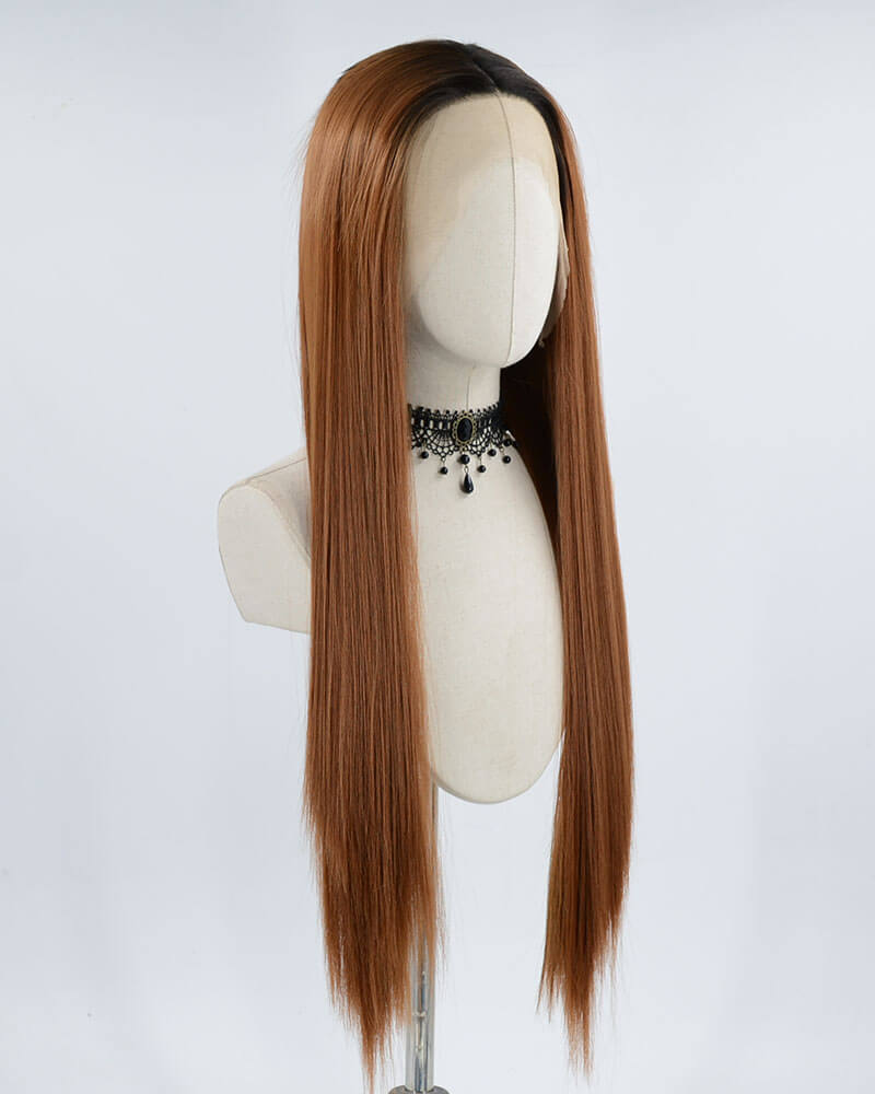 Long Brown Synthetic Lace Front Wig WT173