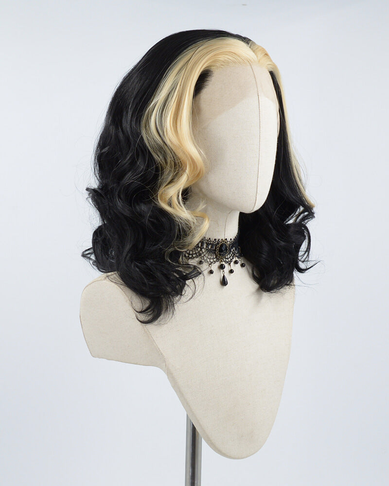 Blonde Streak Black Wavy Synthetic Lace Front Wig WW502