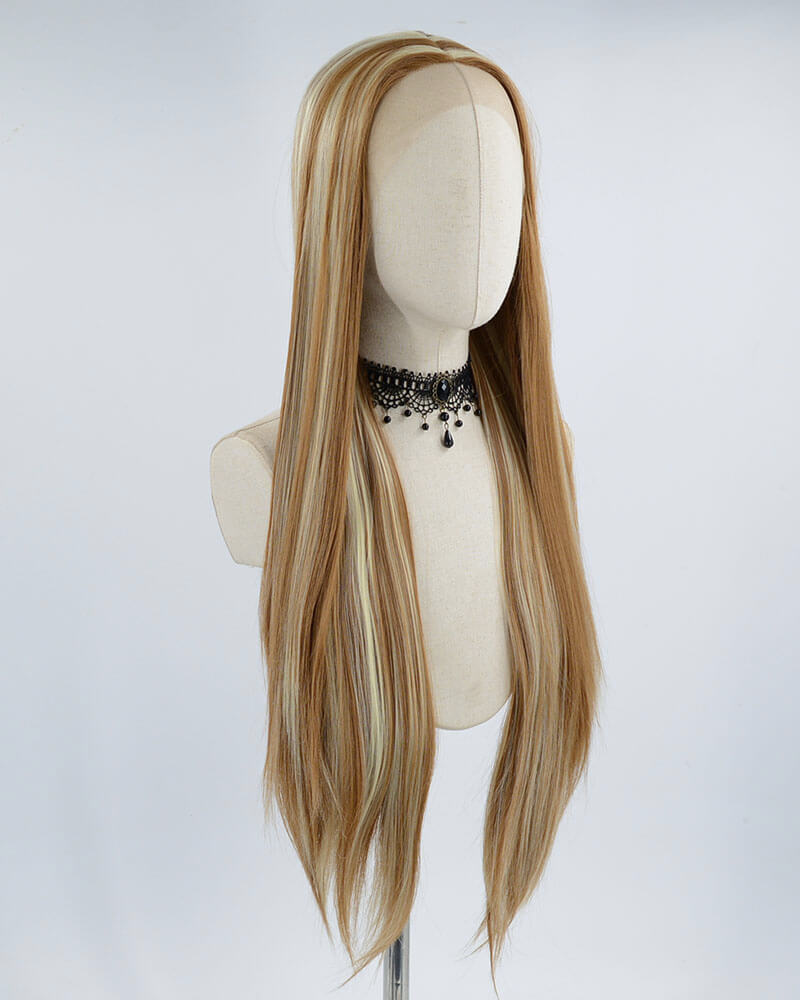 Brown Blonde Streaked Synthetic Lace Front Wig WW427