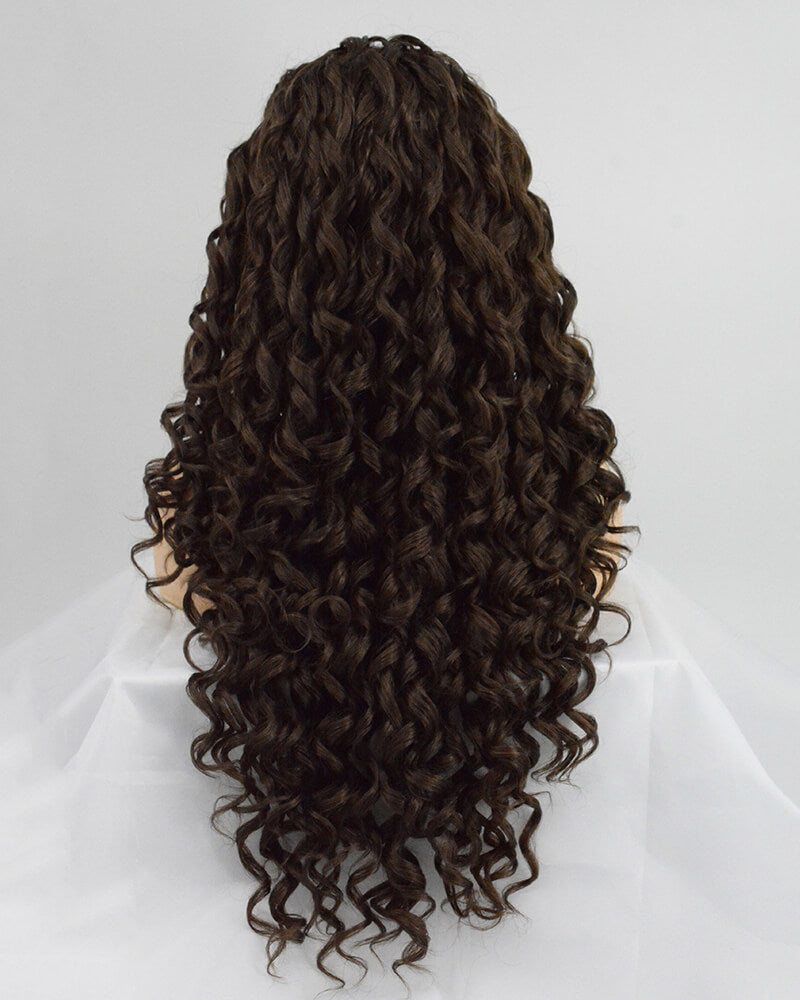 Brown Curly Long Synthetic Lace Front Wig WW156