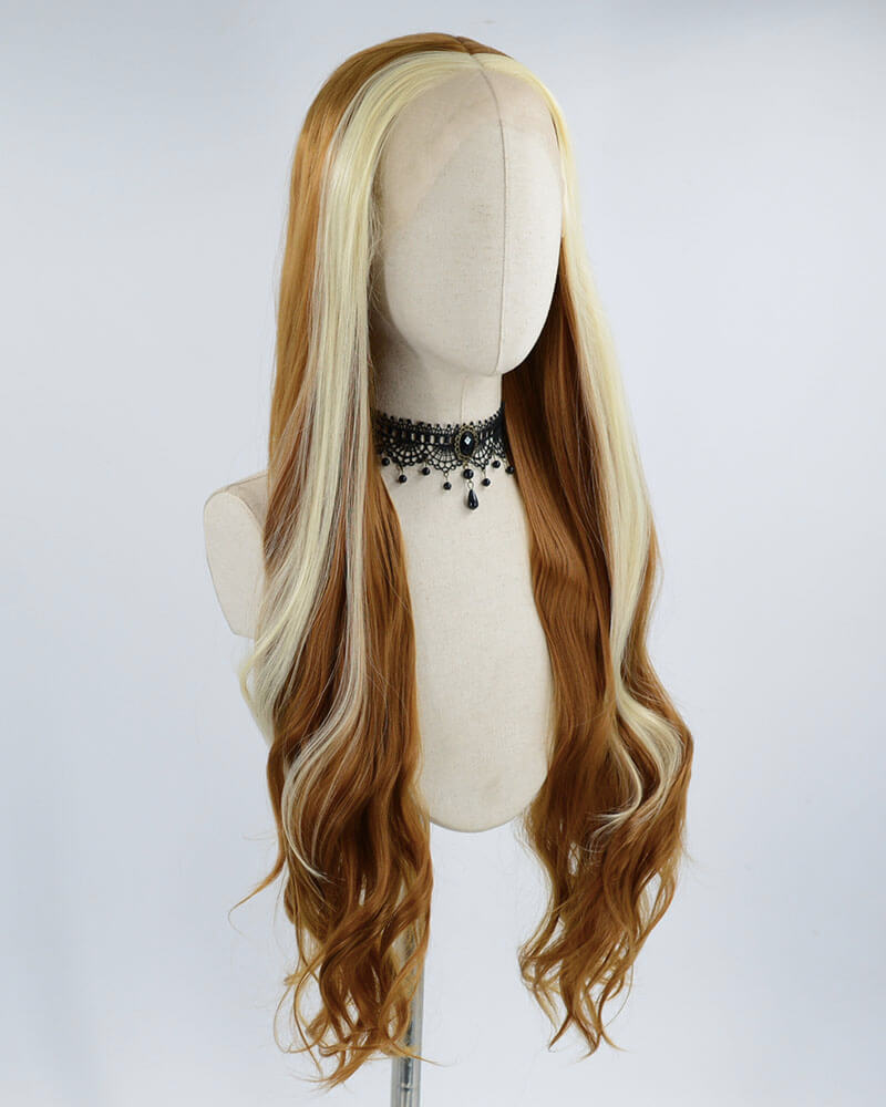 Blonde Streaked Brown Synthetic Lace Front Wig WW418