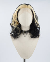 Blonde Streak Black Wavy Synthetic Lace Front Wig WW502