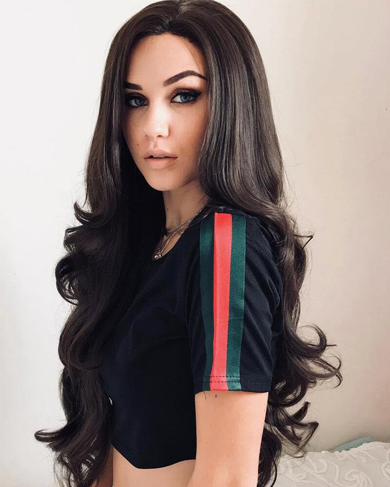Natural Brown Wavy Synthetic Lace Front Wig WW025