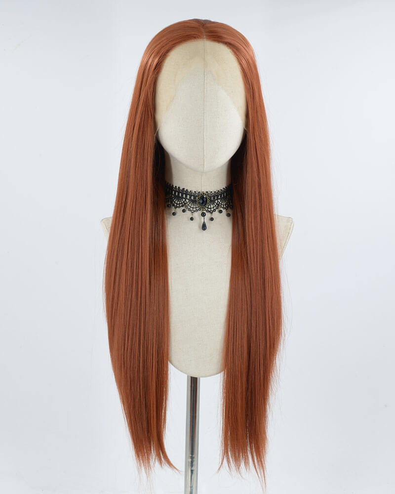 Long Copper Red Synthetic Lace Front Wig WT187