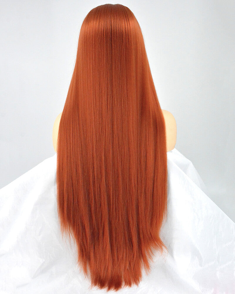 Long Copper Red Yaki Straight Synthetic Lace Front Wig WT028