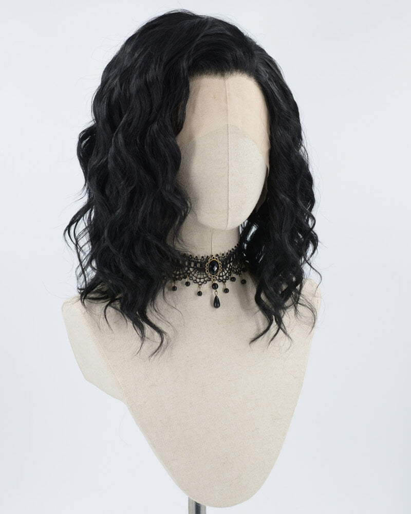 Curly Natural Black Short Synthetic Lace Front Wig WW024
