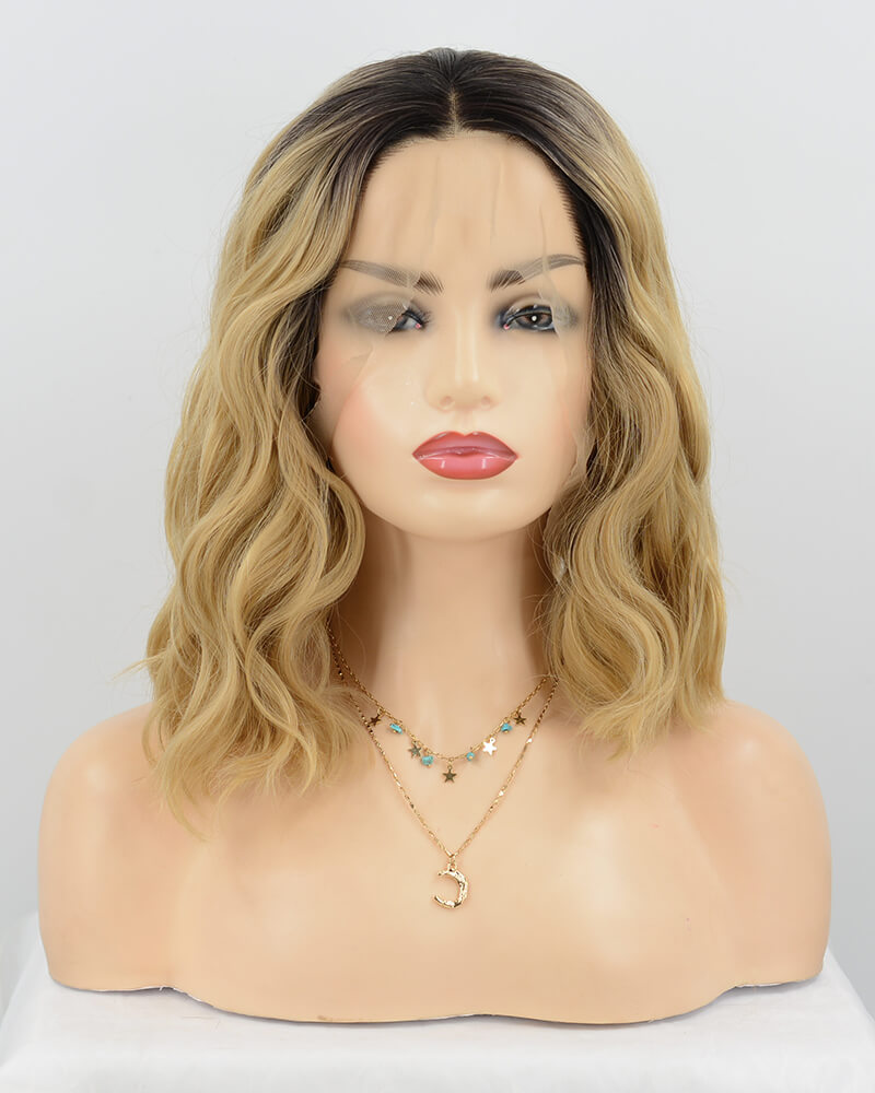 Wavy Short Blonde Synthetic Lace Front Wig WT052