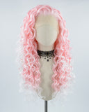 Long Pink Synthetic Lace Front Wig WW028