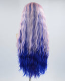 Pink Streaked Blue Synthetic Lace Front Wig WW414