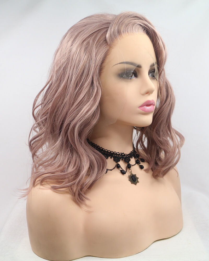Peach Pink Curly Synthetic Lace Front Wig WT130