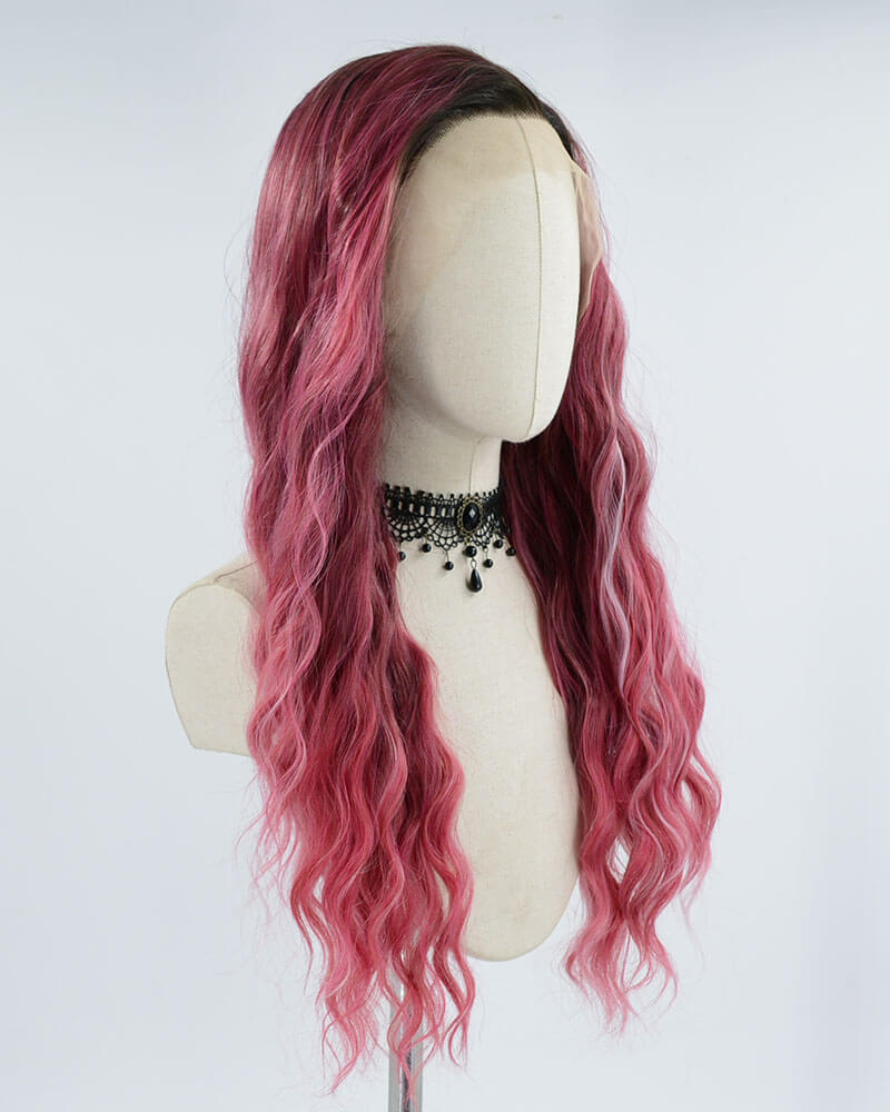 Ombre Curly Wine Red Synthetic Lace Front Wig WW384