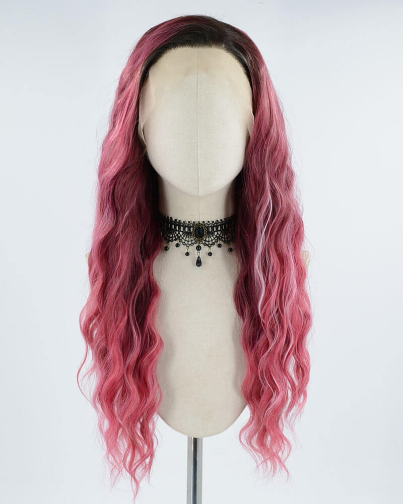 Ombre Curly Wine Red Synthetic Lace Front Wig WW384