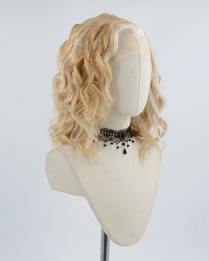Brown Short Curly Tinsel Synthetic Lace Front Wig WW409