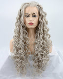 Long Gray Curly Synthetic Lace Front Wig WW027