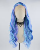 Mixed Blue Purple Wavy Synthetic Lace Front Wig WW405