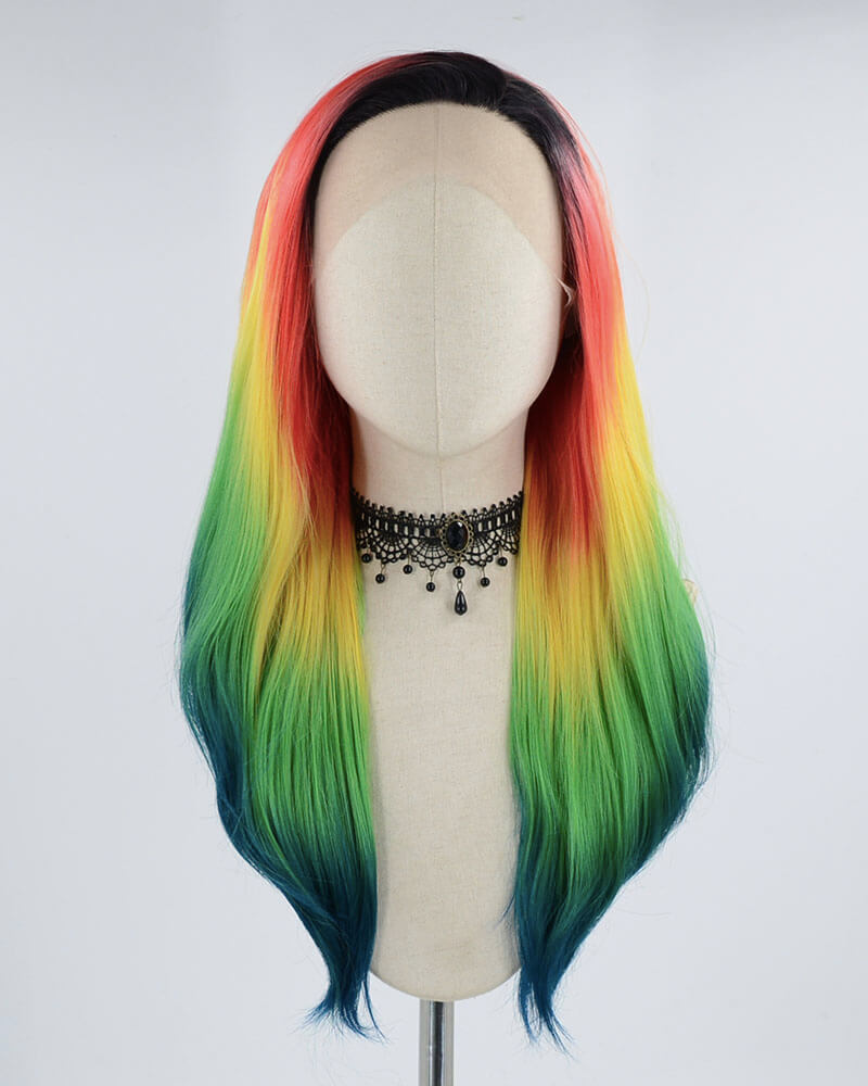 Ombre Yellow Green Synthetic Lace Front Wig WW435