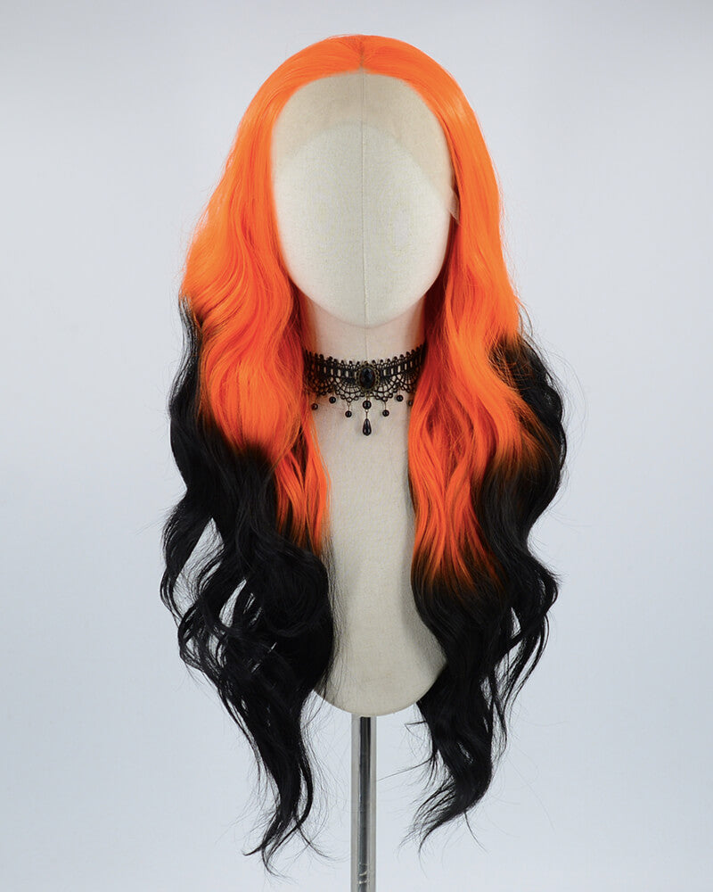Orange Ombre Black Wavy Synthetic Lace Front Wig WW460