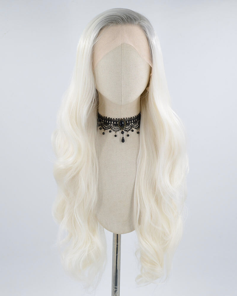 Gray Ombre Platinum Blonde Synthetic Lace Front Wig WW403