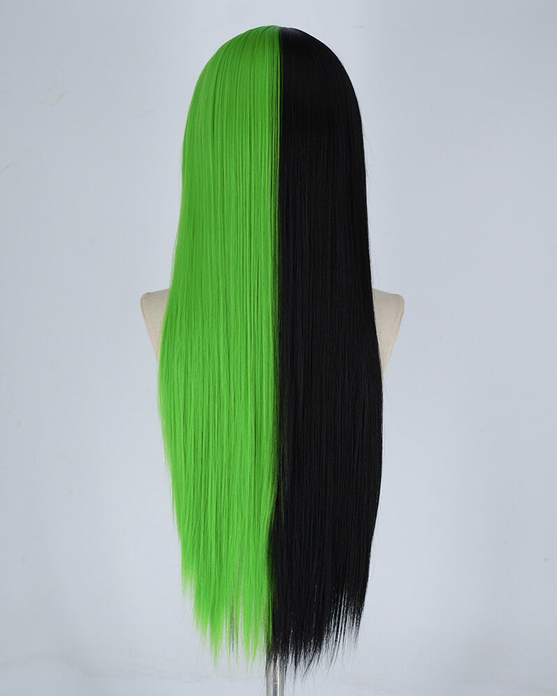 Half Black Half Green Synthetic Wig HW107
