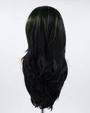 Green Streaked Black Synthetic Lace Front Wig WW503