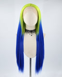 Green Ombre Blue Straight Synthetic Lace Front Wig WW466
