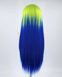 Green Ombre Blue Straight Synthetic Lace Front Wig WW466