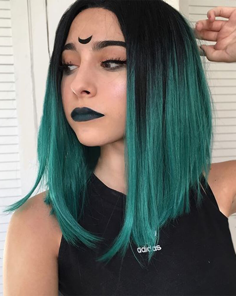 Ombre Green Short Synthetic Lace Front Wig WT008